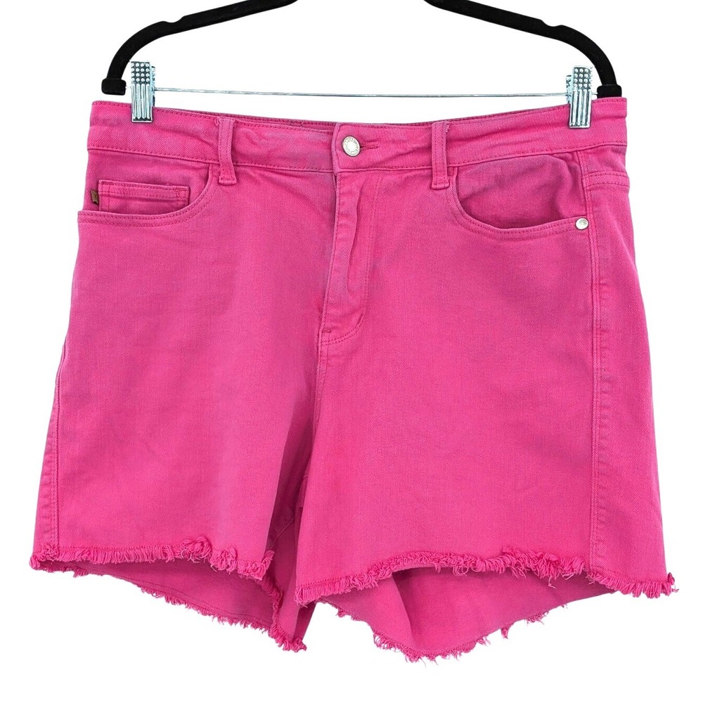 Judy Blue Pink Denim Shorts Raw Hem Garment Dyed Casual 1XL Plus Size